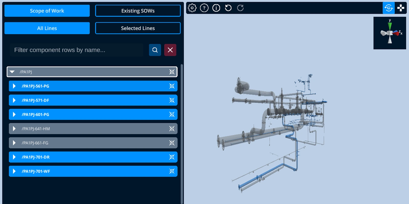 PlantSentry 3D scope builder with selected plant lines.